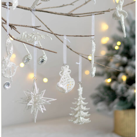 Weihnachtlicher Glitzeranhänger, Weihnachtsbaumschmuck, Engel-Anhänger, fünfzackiger Stern-Anhänger, Weihnachtsdekoration, 4-teiliges Set