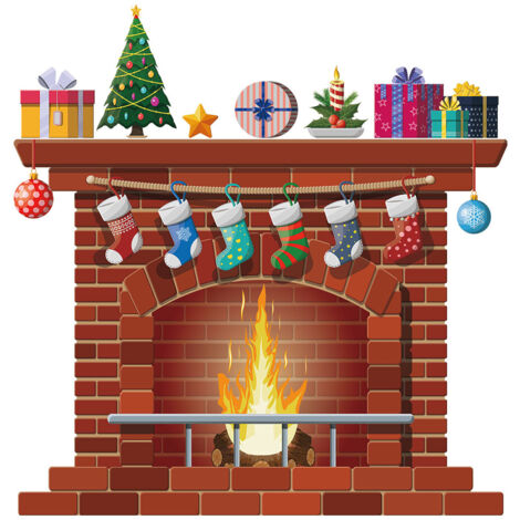 Weihnachtlicher Kamin-Wandaufkleber – DIY-Dekoration für Wohnzimmer, Schlafzimmer, Krippenszene – Dekorative Tapete