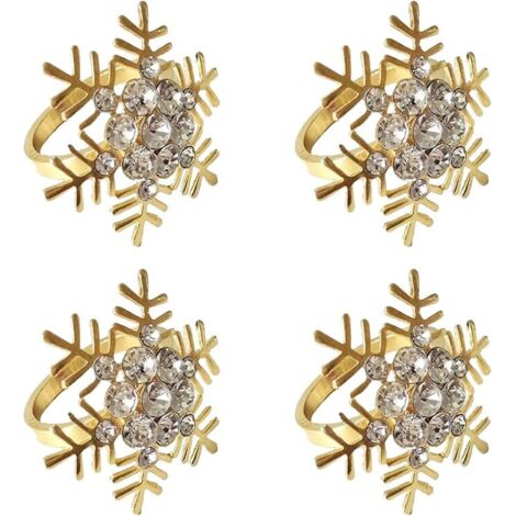 Weihnachtliches Serviettenring-Set, 4er-Set, Schneeflocken-Serviettenringe, Silber und Gold, moderne Strass-Serviettenringe, exquisite Serviettenringe für Hochzeitsbankette, Gold