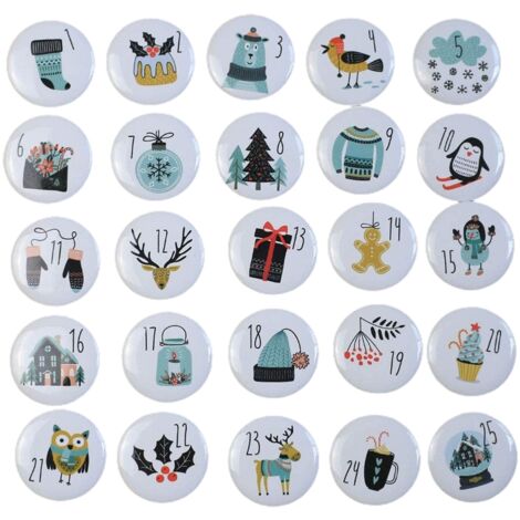 Weihnachts-Adventskalender 1-25 runde Knöpfe für Dekorationen, Geschenke, Bänder, Stoffbeutel