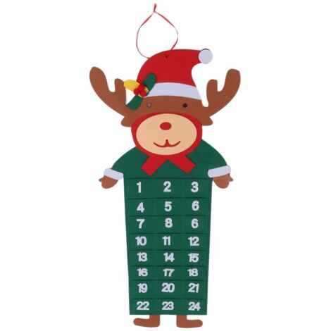 Weihnachts-Adventskalender aus Filz, 24 Fächer, abwaschbare Wanddekoration, Countdown-Timer, Elch