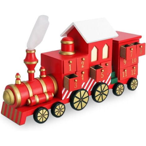 Weihnachts-Adventskalender „Lokomotive“ aus Holz mit Schubladen zum Selbstbefüllen. Originelle Weihnachtsdekoration