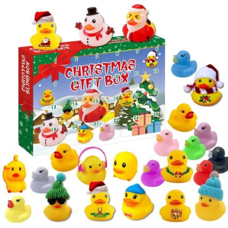 Weihnachts-Adventskalender mit Gummienten, Blindbox, Gummienten, Geschenke, lustiges Partyzubehör, Badespielzeug, Strand- und Poolaktivitäten, Weihnachts-Blindenten, Box mit 24 Stück
