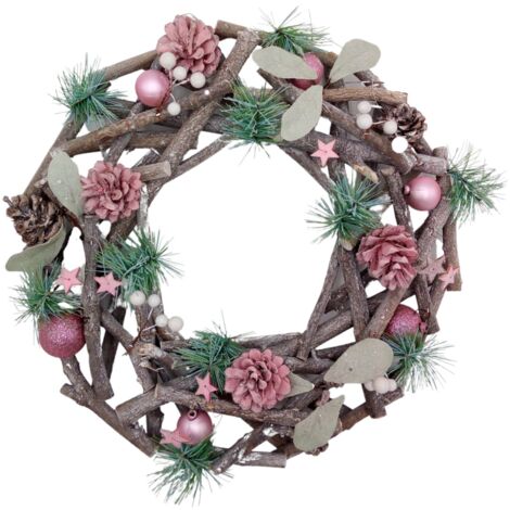 Weihnachts-Dekokranz 34cm dekoriert Dekokranz Weihnachtsdeko Wanddeko Türdeko  - rosa