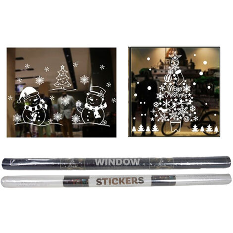 Weihnachts Fensterbilder selbstklebend 72 x 54 cm - 2er Set - Winter Fensteraufkleber Schneemann und Weihnachtsbaum - Fenster Sticker Weihnachts Bilder Schneeflocken Merry Christmas Aufkleber