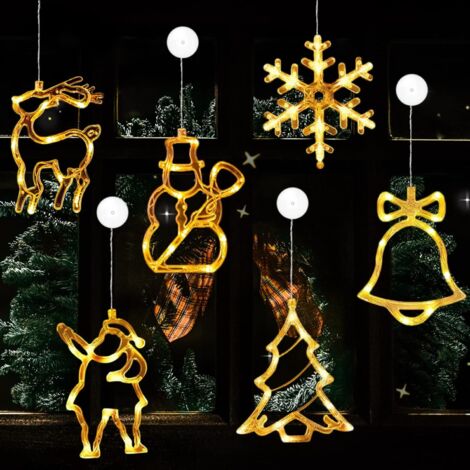 Weihnachts-Fensterlicht, 6 Stück, LED-Saugnapf-Fensterlicht, Weihnachts-Fensterdekorationslichter, 3D-hängende Weihnachtsbeleuchtung, LED-Weihnachts-hängende Fensterdekoration