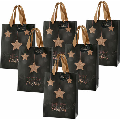 Weihnachts Geschenktüte MERRY CHRISTMAS - 6er Set - Papiertasche Wichteltüte Flaschentasche - Advent Weihnachten Nikolaus Geschenk Tüte