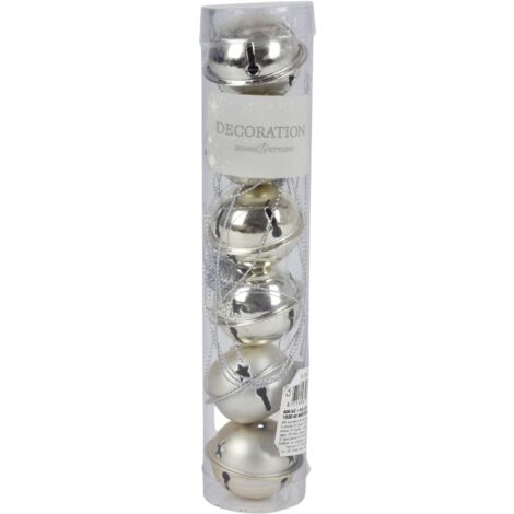 Weihnachts-Glöckchen Baumschmuck 6er Set Anhänger matt&glänzend ø 4cm Dekoration - silber