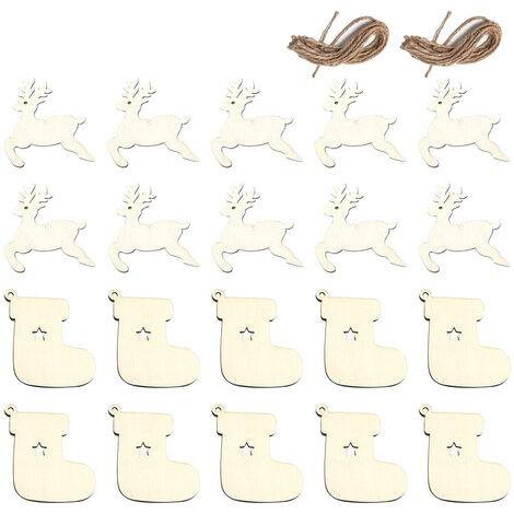 Weihnachts-Holzornamente zum Basteln, 20-teiliges DIY-Set mit unvollendeten Holzausschnitten für Kinder und Erwachsene, Weihnachtsbäume, hängende Dekoration, Stil 1