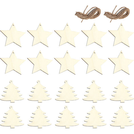 Weihnachts-Holzornamente zum Basteln, 20-teiliges DIY-Set mit unvollendeten Holzausschnitten für Kinder und Erwachsene, Weihnachtsbäume, hängende Dekoration, Stil 3