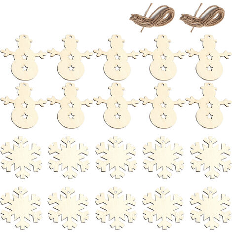 Weihnachts-Holzornamente zum Basteln, 20-teiliges DIY-Set mit unvollendeten Holzausschnitten für Kinder und Erwachsene, Weihnachtsbäume, hängende Dekoration, Stil 4