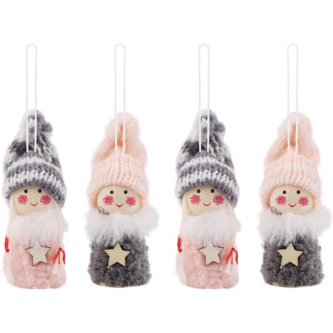 Weihnachts-Plüschengel-Anhänger, 4er-Pack Mini-Weihnachtsbäume aus Holz