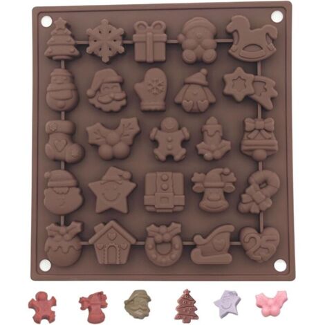 Weihnachts-Schokoladenform, 1 Set mit 25 Mulden, Weihnachts-Silikonform für Süßigkeiten, antihaftbeschichtet, Kuchenform mit weihnachtlichen Formen für selbstgemachten Schokoladenkuchen