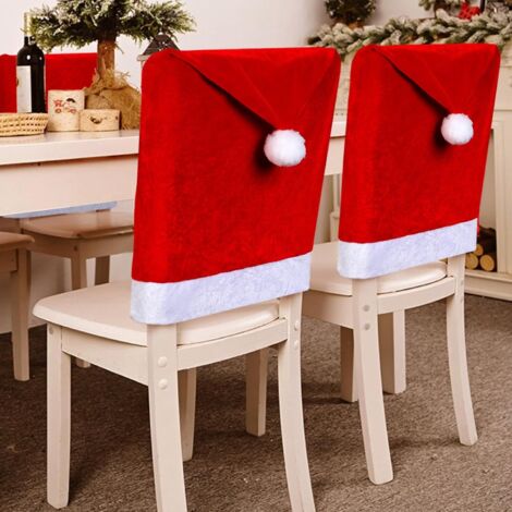 Weihnachts-Stuhlhussen, dehnbar, rotes Flanell, Weihnachtsmannmützen, Esszimmerstuhlhussen, Schonbezug für Urlaub, Weihnachtsdekoration, 2 Stück