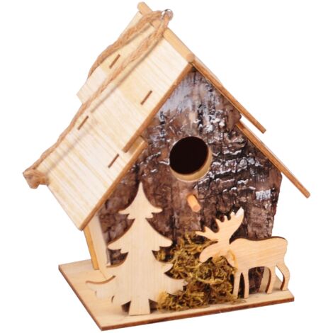 Weihnachts-Vogelhäuschen zum Aufhängen Tanne Elch Nistkasten Vogelhaus Hängedeko - eckig