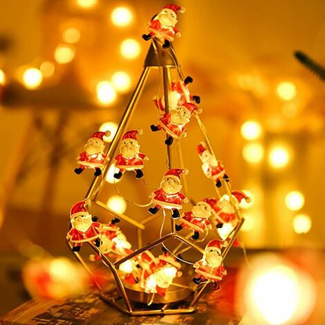 LED Lichterkette Batteriekasten Weihnachtsmannschnur Cartoon Weihnachtsmann Fenster Vorhang 10 Lichter String Lampe Party Decor Perlen Regenkette Warmweiß Weihnachten Beleuchtung 