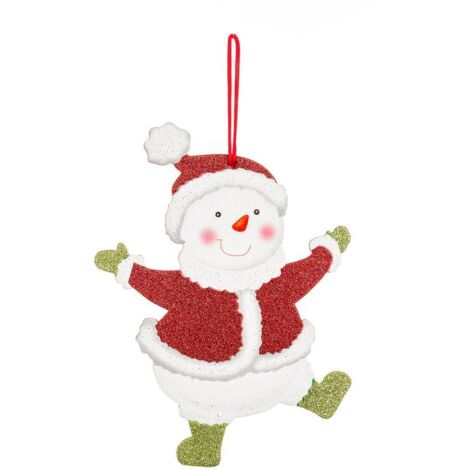 Weihnachtsanhänger flacher Glitzer - Schneemann