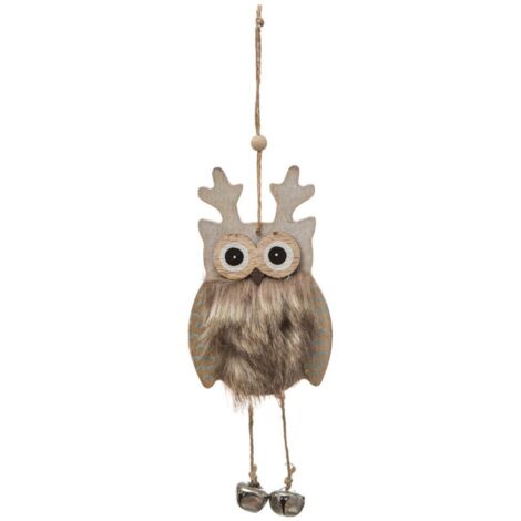 Weihnachtsanhänger Holz Eule Fell Glocke - Brauner hirsch