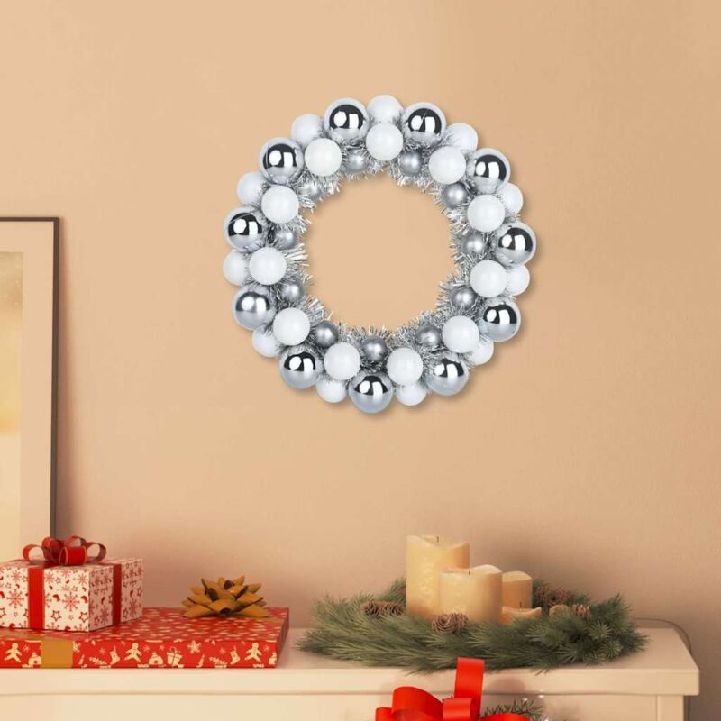 Weihnachtsballkränze 2 Pcs Weiß Und Silber 33 X 33 X 7 Cm Vidaxl