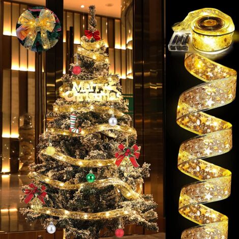 Weihnachtsband Lichter,10M 100 LED Glänzende Band Lichterkette,Schleife Weihnachtsbaum Lichter,Weihnachtsbaum Band,für Indoor Outdoor Weihnachtsbaumschmuck,Party,Hochzeit,Urlaubsdeko