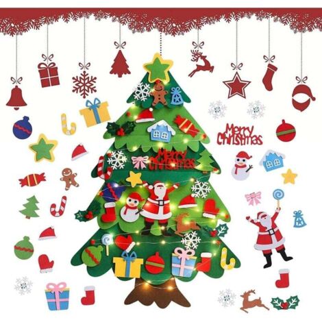 Weihnachtsbaum aus Filz für Kinder, DIY-Weihnachtsbaumschmuck aus Filz, mit 32 Ornamenten