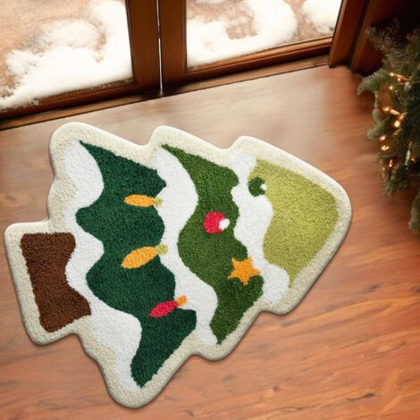 Weihnachtsbaum-Badematte, dekorativer, baumförmiger Teppich, eleganter Badteppich, maschinenwaschbar, geeignet für Badezimmer, Eingangsbereiche und Wohnzimmer, 50 x 80 cm
