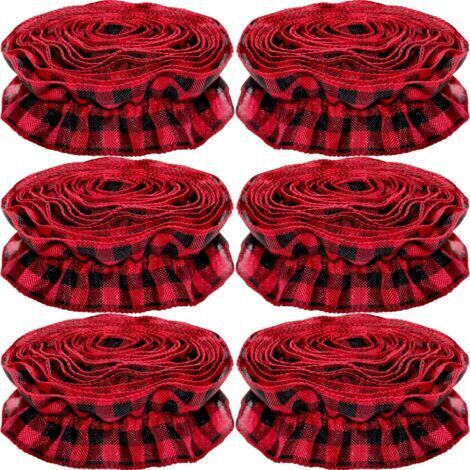 Weihnachtsbaum-Bandgirlande, Büffel-Karo-Weihnachtsornament, 9 Fuß x 6 Rollen, Stoff-Baumbandgirlande in Rot und Schwarz, Büffel-Karo, Weihnachtsdekoration für Zuhause