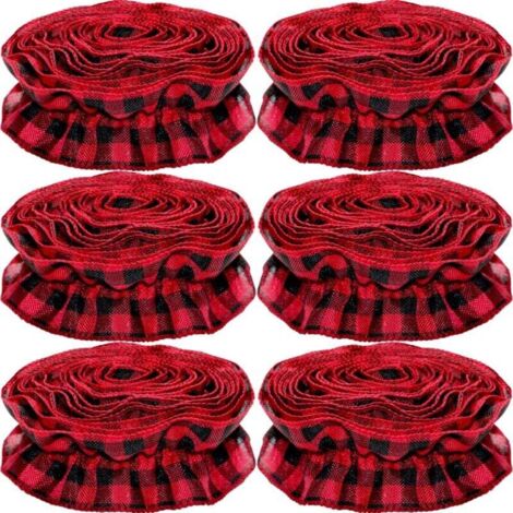 Weihnachtsbaum-Bandgirlande, Buffalo Plaid, Weihnachtsschmuck, 9 Fuß x 6 Rollen, rot und schwarz, Buffalo Plaid, Stoff-Baumbandgirlande, Weihnachtsdekoration für zu Hause