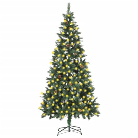 Weihnachtsbaum Gefrostet mit Beleuchtung & Zapfen 210 cm vidaXL