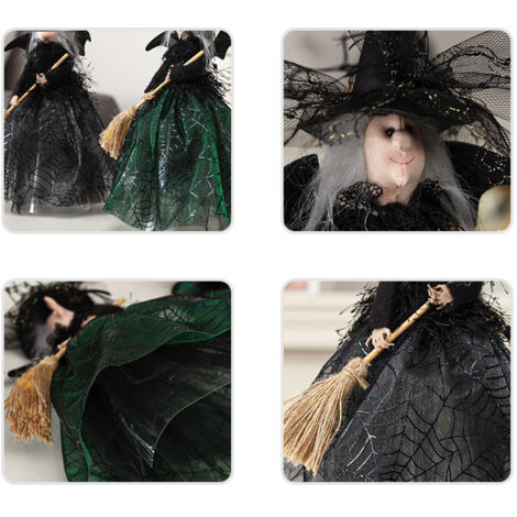 Weihnachtsbaum-Hexenpuppe – Halloween-Dekoration – Figur mit Spinnennetz-Rock, Paillettenhut und konischem Sockel, Material: Gaze und Pailletten, Maße: 28,8 x 21 cm, ideale Halloween-/Weihnachtsdekora