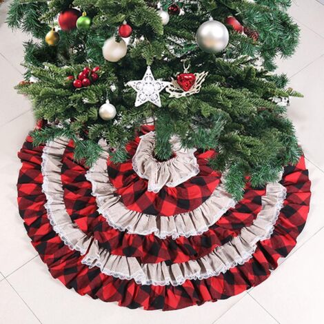 Weihnachtsbaum-Kuchenrock, dekorativer Baumrock aus schwarz-rot karierter Spitze