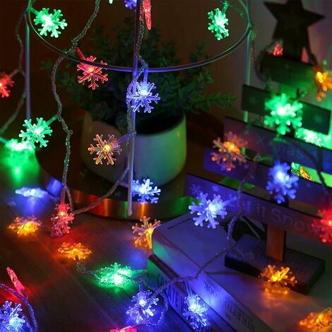 Weihnachtsbaum-Lichterketten, batteriebetrieben, Schneeflocken-Lichterketten, 20 Fuß, 40 Stück, bunte LED-Lichter für Weihnachtsbaum, Haus, Garten, Schlafzimmer, Innen- und Außenbereich, Hofdekoration