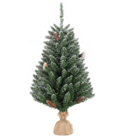 Weihnachtsbaum mit Leinensockel, 91 cm, PVC-Material, grüne Beflockung, 118 Zweige, 100 Lichter, warme Farbe, 8 Modi, Batterieschalter