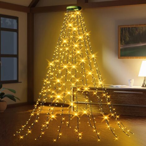 Weihnachtsbaumbeleuchtung, 2 m, 16 Zweige, 400 LEDs, wasserdichte Weihnachtsbeleuchtung für Weihnachtsbaumdekoration, warmweiß