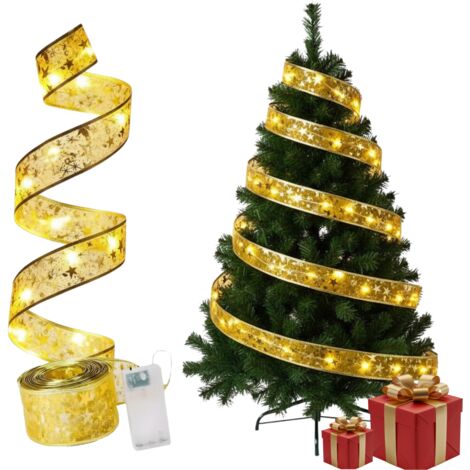 Weihnachtsbaumbeleuchtung aus Satinband, LED-Kette, goldfarben, umweltfreundlich