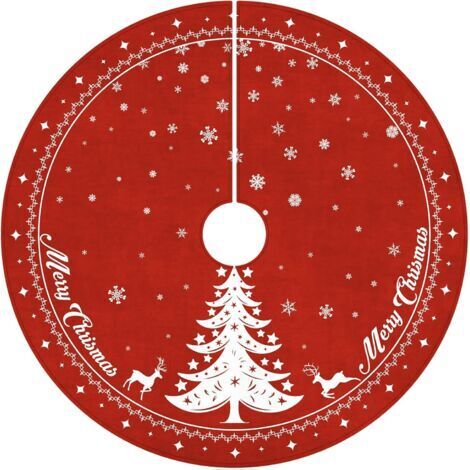 Weihnachtsbaumdecke, 122 cm, rot, rund, für Weihnachtsbaum, Reh und Schneeflocke, Weihnachtsdekoration für Zuhause
