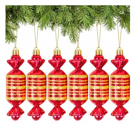 Weihnachtsbaumkugeln, 6 Stück, Bonbonfarben, rot-golden, Kunststoff, Weihnachtsbaumkugeln
