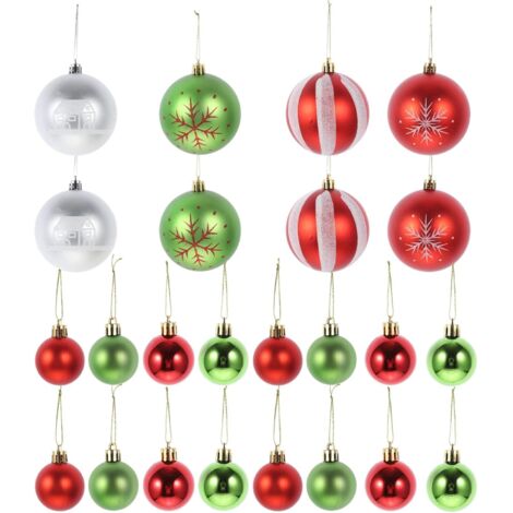 WEIHNACHTSBAUMKUGELN SET ROT SILBER GRÜN SCHROTTFEST GLITZERND 44
