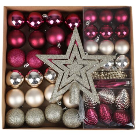 Weihnachtsbaumschmuck 50tlg. Christbaumschmuck Weihnachtsbaumkugeln Baumspitze - lila/champagner