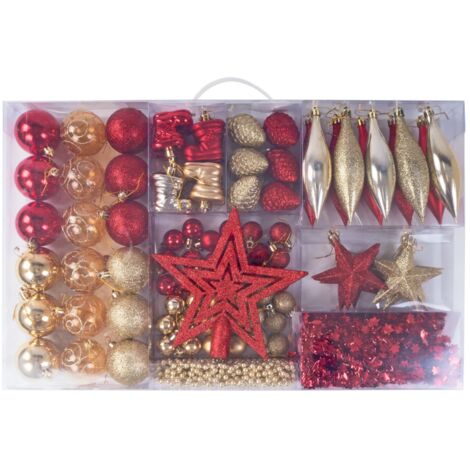 Weihnachtsbaumschmuck-Set 87tlg. Baumkugeln Baumspitze Christbaumschmuck Deko - rot