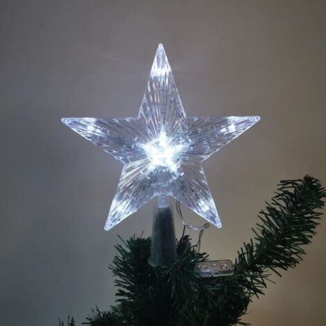 Weihnachtsbaumschmuck - Weihnachtsbaumspitze mit 10 LEDs und Stecker - 16 x 16 cm - Leuchtendes Pentagramm - Weihnachtsbaumstern (weißes Licht, 16 x 16 cm)