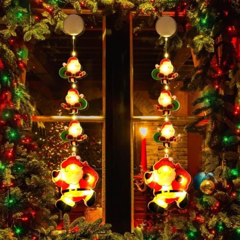 Weihnachtsdeko Fenster Lichter, 2 Stück LED Innen Fensterlichter Batterie Weihnachtsmann Hängende Lichterkette mit Saugnapf Weihnachtsbeleuchtung für Haus Zimmer Garten Balkon Bäume Tür Party