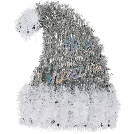 Weihnachtsdeko Weihnachtsmütze Merry Christmas 26x27cm Lametta Nikolausmütze - silber
