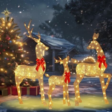 ANDYOU Weihnachtsdekoration für den Außenbereich – Leuchtende Rentierfamilie, LED-Lichterkette, Geschenk für Garten und Rasen (3-teiliges Set)