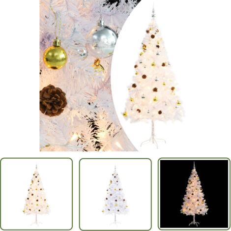Weihnachtsdekoration - vidaXL Künstlicher Weihnachtsbaum mit Beleuchtung & Kugeln Weiß 180 cm - Lichteffekte