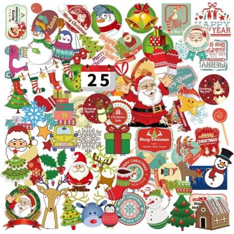 Weihnachtsdekorationen, 100 Blatt Weihnachtsaufkleber, Weihnachtsmann, Schneeflocke