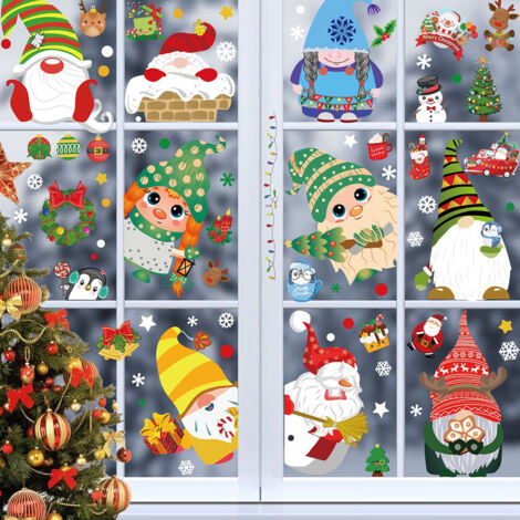 Weihnachtsfensteraufkleber – Weihnachtsmann, Rentier, Schneemann und Schneeflocken – Festliche Wanddekoration