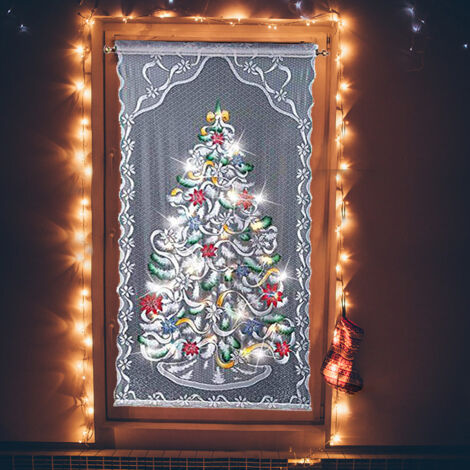 Weihnachtsgardinen mit LEDs und Spitze, beleuchteter Weihnachtsbaum, Wohnzimmer, Schlafzimmer, Heimdekoration