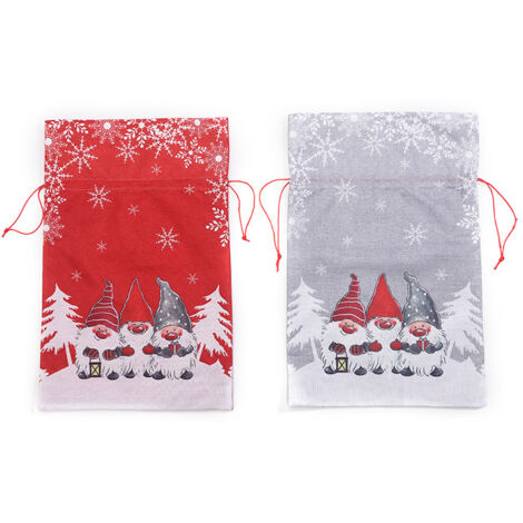 Weihnachtsgeschenktüten mit Kordelzug, Weihnachtsgeschenktüten, Apfel-Geschenktüten 5737cm 2Stk Grau, Rot
