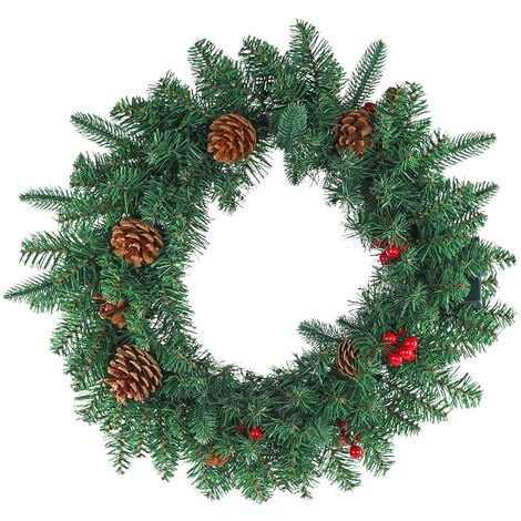 Weihnachtsgirlande 50cm Künstlicher Weihnachtstürkranz Tür Tannengirlande Weihnachtsdekoration mit Beeren und Tannenzapfen (Grün) HENGMEI